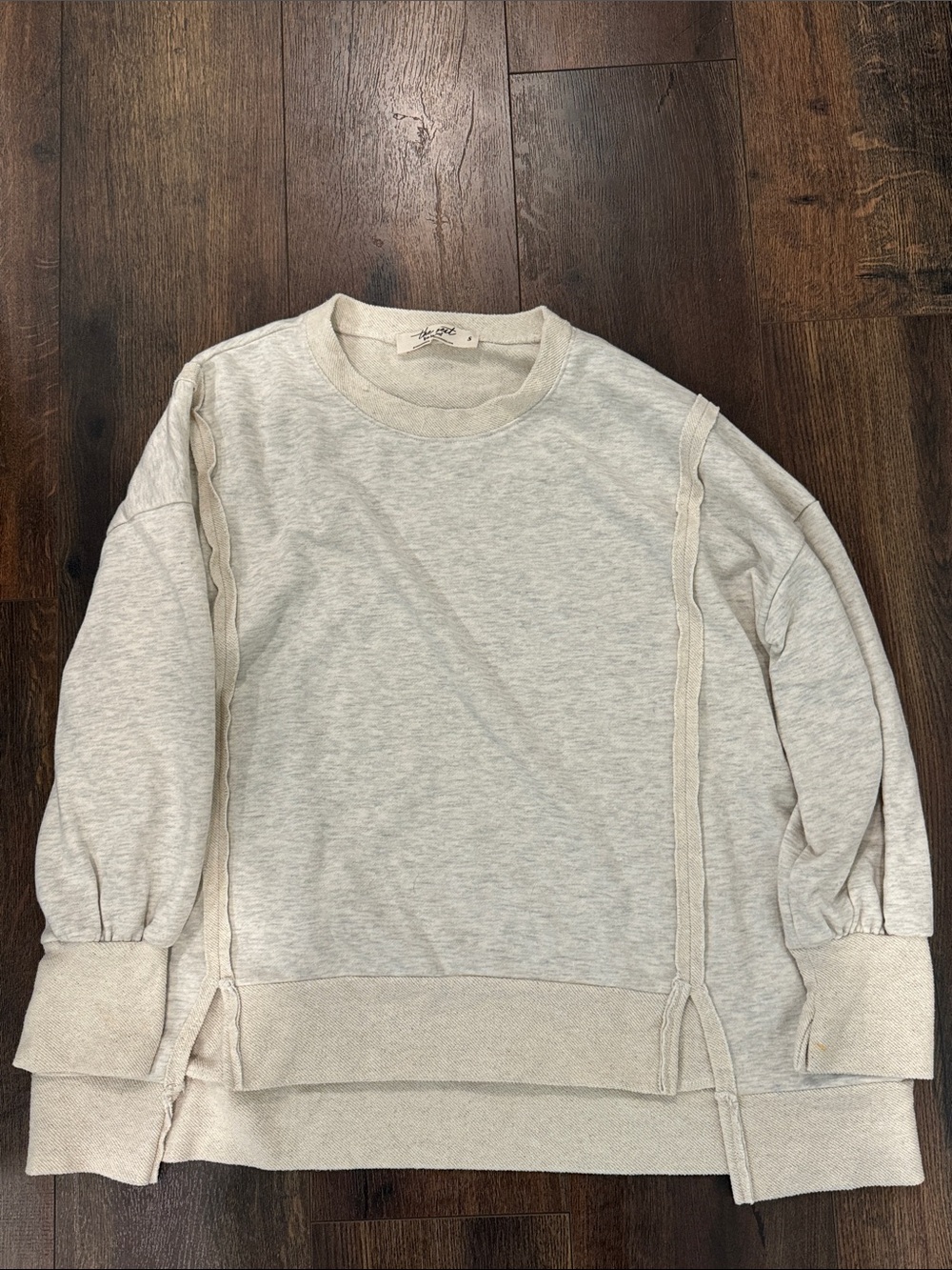 Three Bird Nest Heather Light Gray Crewneck Sweatshirt size small oversized